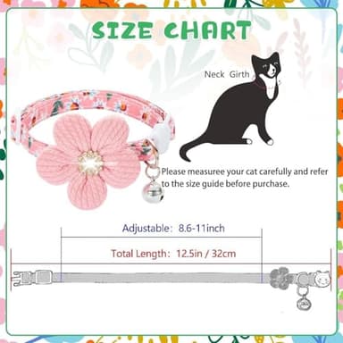 Cat Collar, HYQHYX Breakaway Kitten Collar with Flower,Rhinestone Kitty Collar with Bell, Floral Pet Collar with Safety Buckle for Cats and Puppy Dog - Image 6