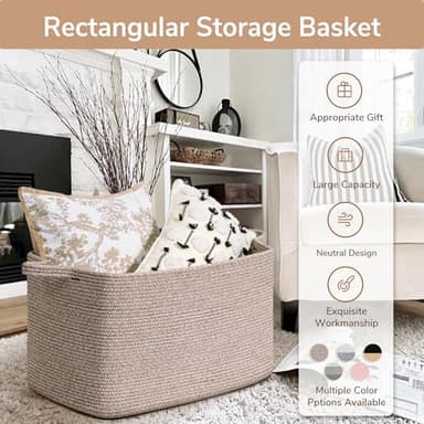 Goodpick Blanket Basket, Woven Baskets for Storage, Extra Large Storage Basket for Clothes, Toys, Dirty Clothes Basket for Laundry, Living Room, 23.6" x 15.7" x 13.8", Brown, 85L - Image 7