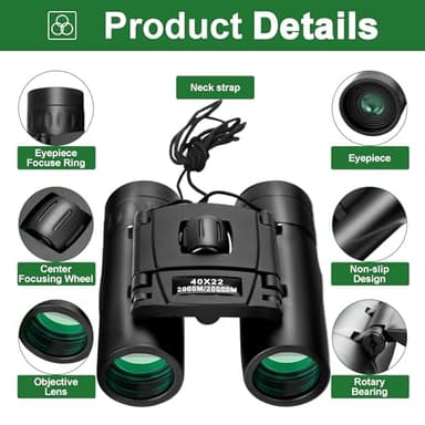 Compact Binoculars for Adults and Kids,Waterproof HD Binocular Professional with Low Light Night Vision High Powered Mini Binoculares for Bird Watching Hunting Concert Theater Camping (40 * 22) - Image 3