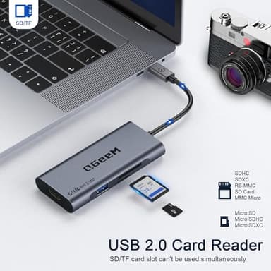 USB C Hub, QGeeM USB 4k to HDMI Adapter, 7 in 1 USB-C Dongle with 100W PD,USB 3.0, Card Reader, Compatible for MacBook iPhone 15/16 Ipad Pro max,Chromebook Laptop USB Type C Dock-Classic Grey - Image 6