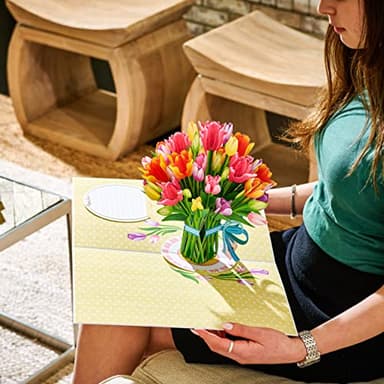 Paper Love HugePop Tulips Flower Bouquet 3D Pop Up Card, With Detachable Paper Bouquet, Gift for Birthday, Wedding, Thank You, All Occasions - Jumbo 10" x 14" Cards - Includes Envelope and Note Tag - Image 4