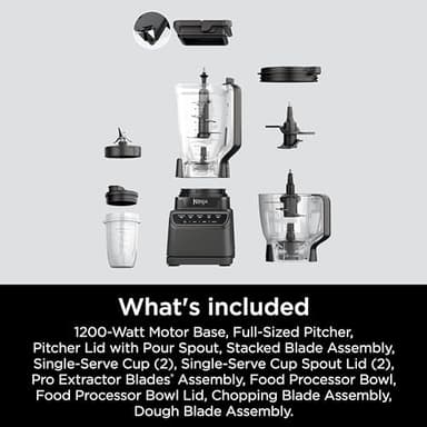 Ninja Blender, Kitchen System for-Smoothie, Frozen, Extract, Chop & Dough, Pitcher, 8-cup Food Processor Bowl, Smoothie Cup, Ninja Total Crushing, 1200 Watt, BPA Free, Dark Grey, BR601AMZ - Image 8