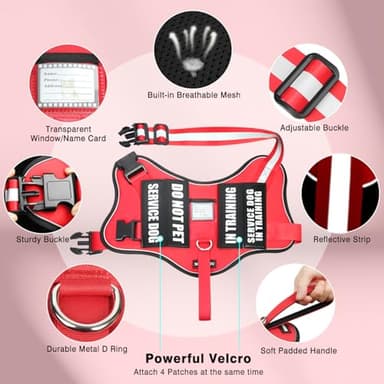 MOOGROU Service Dog Vest Harness and Leash Set+10 Patches,No Pull&Adjustable Reflective Dog Harness with Soft Padded Handle for Training/Everyday,Fit Small/Medium/Large/Extra-Large Dogs (Red S) - Image 5