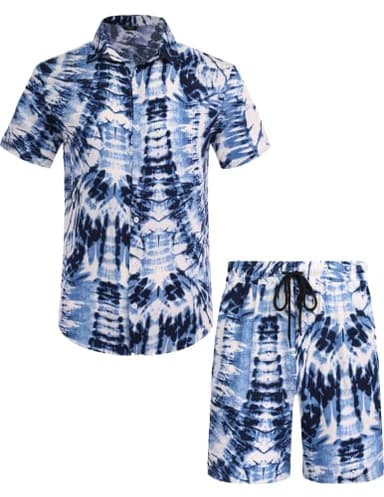 COOFANDY Men's Hawaiian Vintage Shirt Short Sleeve Casual Button Down Shirt Summer Beach 2 Piece Short Set Boat Attire - Image 4