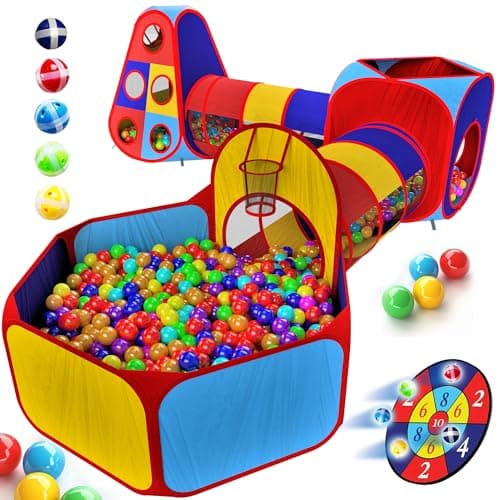 Playz 5pc Kids' Play Tents & Tunnels - Ball Pit for Toddlers, Basketball Hoop, Crawling Tubes, Pop-Up Playhouses, Baby Obstacle Course for Indoor or Outdoor Use - Image 1