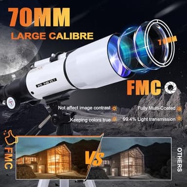 Telescope for Adults High Powered, 70mm Aperture 400mm Portable Telescope, Astronomical Refractor Telescopes for Kids, Telescopio with an Phone Adapter (40070) - Image 2