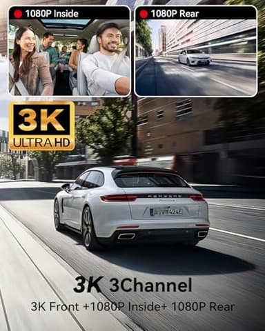 iiwey N7 3 Channel Dash Cam Front and Rear Inside 3K+1080P+1080P with 128GB SD Card, 5GHz WiFi, Rotatable Side Camera for Car, 24/7 Recording, IR Night Vision, G-Sensor, Parking Mode - Image 3