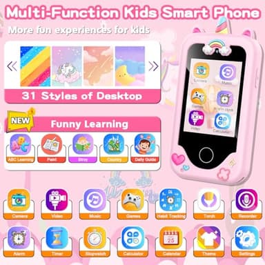 Kids Smart Phone for Girls Toys, Gifts for 3-10 Year Old Girl Boy Christmas Birthday Kids Toys, 2.8" Touchscreen Toddler Learning Cell Toy Phone with Dual Camera, Game, Music Player, 8GB Card Pink - Image 2