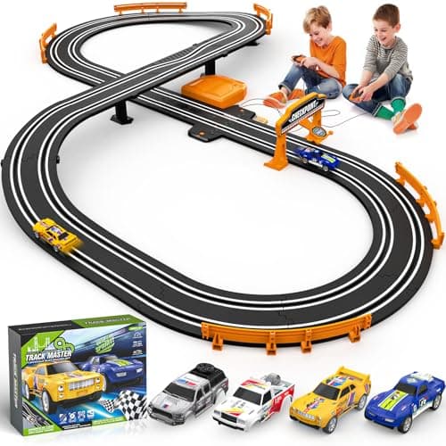 Slot Car Race Track Sets for Boys, Race Car Track with 2 High-Speed Slot Cars, Battery or Electric Car Track, Dual Racing Game Lap Counter Track Sets, Toys Gifts for Boys Girls Ages 4 5 6 7 8-12 - Image 1