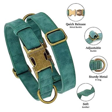 Didog Soft PU Leather Dog Collar, Stylish Quick Released Dog Collars for Small Dogs, Easy Clean Adjustable Pet Collar for Daily Walking, Green, S Fit 10-16" Neck - Image 2