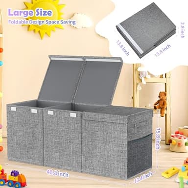 Mabahoo Extra Large Toy Box Chest with Lids, Collapsible Sturdy Kids Toy Storage Organizer Boxes for Boys Girls, 40"x14"x16", Toybox Storage Bins Basket for Living Room, Bedroom, Nursery, Gray - Image 7