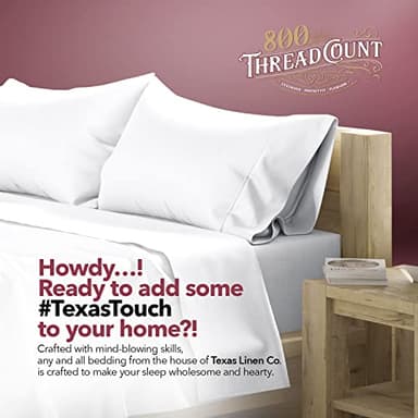 TEXAS LINEN CO. Egyptian Cotton Sheets King Size - 800 Thread Count 4 Piece White King Sheet Set, Sateen Weave Luxury Hotel Egyptian Sheets, Cooling Bedsheet, 16" Deep Pocket (Fits Upto 18" Mattress) - Image 8
