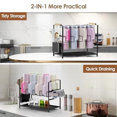 Housolution Water Bottle Organizer Drying Rack for 40 oz Tumbler with Handle, Multifunctional Cup Storage Holder Compatible with Stanley, Owala, Simple Modern and Other Brands, 8 Slots (Patented) - Image 7