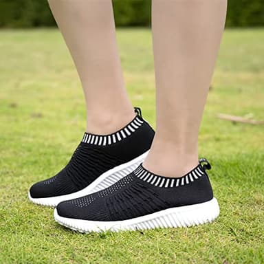 TIOSEBON Women's Athletic Walking Shoes Casual Mesh-Comfortable Work Sneakers 7 US Black - Image 4