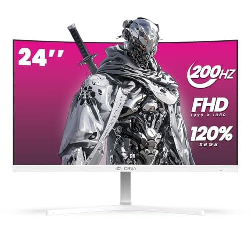 CRUA 24" Curved Gaming Monitor, 165Hz/200Hz Computer Monitor, FHD 1920x1080, 120% sRGB, AMD FreeSync, Blue Light Filter, for Gaming & Office, Wall Mountable- White - Image 1