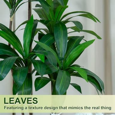 VIVATREES 5FT Tall Faux Dracaena Tree with White Tall Planter, Artificial Plants with Natural Wood Trunk and Lifelike Leaves for Home Office Decor, Green - Image 2