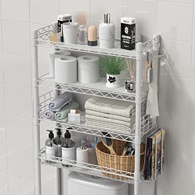 Hodonas Over The Toilet Storage, Bathroom Organizer Shelves Space Saver Over Toilet, Above Toilet Storage Rack, Over-The-Toilet Storage Shelf, White - Image 5