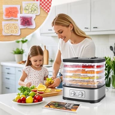 Seeutek Food Dehydrator Machine, 5 BPA-Free Trays, Adjustable Temperature Control for Beef Jerky, Fruits, Vegetables, Includes Recipe Book & 4 Reusable Storage Bags, Electric Dryer Machine - Image 6