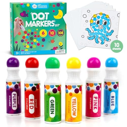 Jar Melo Washable Dot Markers, 6 Colors Dot Paints with 108 PDF & 10 Physical Activity Papers, Non-Toxic Bingo Daubers for Toddlers 1-3 2-4 - Image 1