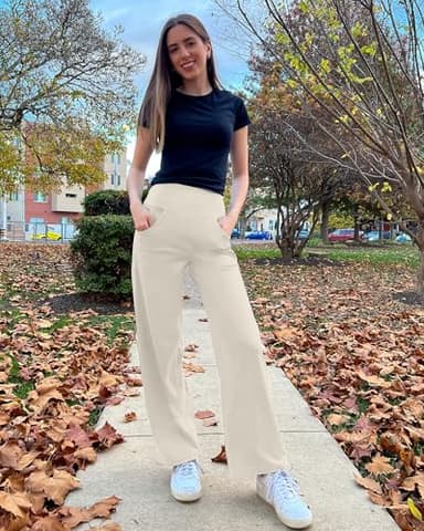 Promover Yoga Pants Women Wide Leg Sweatpants Flare Leggings Casual Outfits Skin Friendly Lounge Pants High Rised Moisture Wicking Athletic Gym(Ivory,XL,31") - Image 4