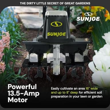 Sun Joe Electric Corded Garden Tiller & Cultivator, Steel Tines, 13.5 Amp, 16 Inch, Black - Heavy Duty Gardening Machine Equipment for Lawn, Yard, & Grass, TJ604E - Image 5