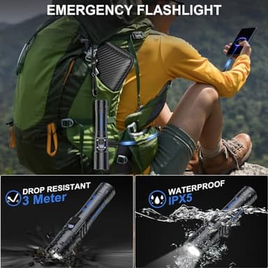 Flashlights High Lumens Rechargeable - Super Bright Tactical LED Flash Light, Dimmable&Memory Function Powerful Waterproof Flashlight for Camping,6 Modes,Zoomable,LCD Display (2, Black) - Image 6