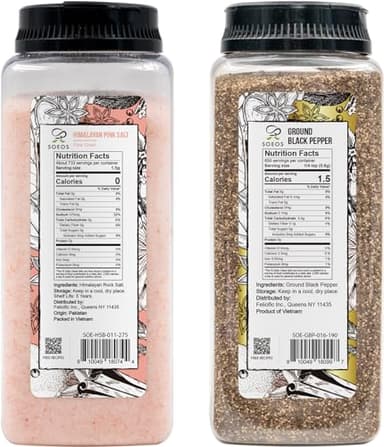 Soeos Himalayan Pink Salt Fine 39 oz + Organic Ground Black Pepper 18 oz, Salt and Pepper for Grinder Refill - Image 2