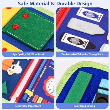 Vlllik Busy Board for 1 2 3 4 5 6 Year Old Toddler, Montessori Toys Preschool Educational Activities for Learning Fine Motor Skills,Busy Book for Plane Car Travel, Birthday Gift for Boys Girls - Image 5