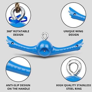 YAMIPROBI Ninja-Twister Swing Spins Set: Slackline Attachments - 360° Handle Twist-Spin Flips Toy Activate Ninja Powers Warrior Accessories Kids Hang Toys for Playground Backyard Blue - Image 3