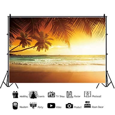 Haoyiyi 8x6ft Summer Tropical Backdrop Seaside Beach Sand Sunset Hawaii Palm Trees Photography Background Child Bride Lovers Artistic Portrait Photo Wedding Party Travel Summer Holiday Vacation Decor - Image 2