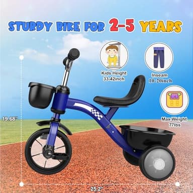 Toddler Tricycle for1-3 3-5 Year Olds, Toddler Toys Baby Bike with 3 Colorful Lighting Wheels, Toys for Ages 2-4, 3-Level Adjustable Seat, 2 3 4 5 Year Old Girl Boy Birthday Gifts Blue - Image 4