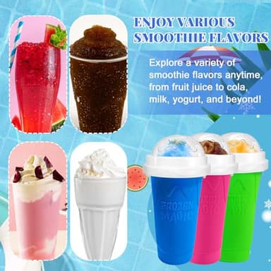 Slushie Cup, 2 Pack Slushy Maker Cup, Frozen Magic Squeeze Cups for Juice Milk Yogurt Ice Cream Make, DIY Smoothie Cooling Cup with Lid & Straw for Kids Friends Family (Blue+Green) - Image 4