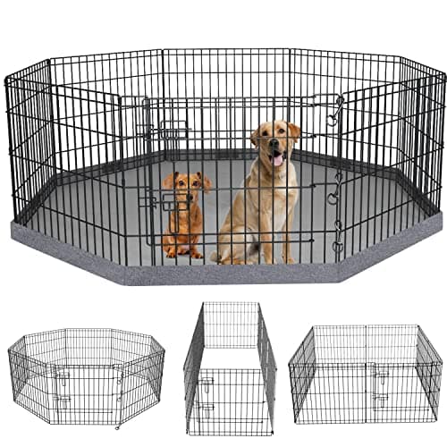 PETIME Foldable Metal Dog Exercise Pen/Pet Puppy Playpen Kennels Yard Fence Indoor/Outdoor 8 Panel 24" W x 24" H with Bottom Pad (with Bottom pad, 8 Panels 24" H) - Image 1