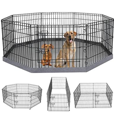 PETIME Foldable Metal Dog Exercise Pen/Pet Puppy Playpen Kennels Yard Fence Indoor/Outdoor 8 Panel 24" W x 24" H with Bottom Pad (with Bottom pad, 8 Panels 24" H) - Image 1