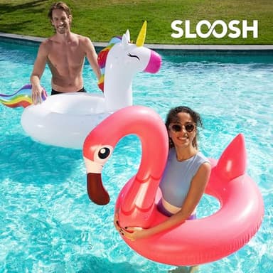 SLOOSH 2-Pack Unicorn Flamingo Pool Floats - Inflatable Pool Floaties Swimming Party Decorations, Fun Float Swim Rings Floating Tubes Beach Lake Summer Vacation Floaty with Headrest for Adults Kids - Image 3