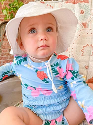 ADUKIDE Swimsuit for Baby Girls 12-18 Months Long Sleeve Rash Guard Bathing Suit One Piece Infant Girl Ruffles Sunsuit with Back Zip Hawaiian - Image 2