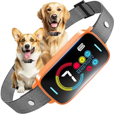 Ultrasonic Smart Bark Collar for Large Medium Small for Dogs Automatic Anti Barking Training Collar Rechargeable Bark Collar with Waterproof Vibration and Beep 7 Sensitivity Orange - Image 1