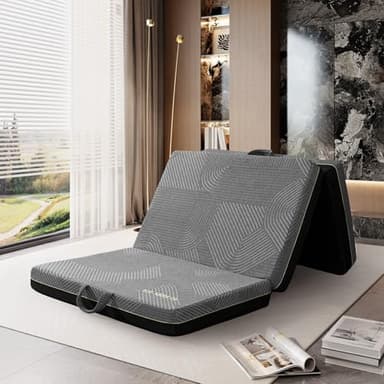 GEMBED Tri Folding Mattress Queen Size - Memory Foam Tri-fold Mattres, Handle & Non-Slip Bottom, Portable Foldable Sofa Bed Floor Chair for Travel RV Camping Guest Yoga - 4 Inch, 78"x58"x4" - Image 1