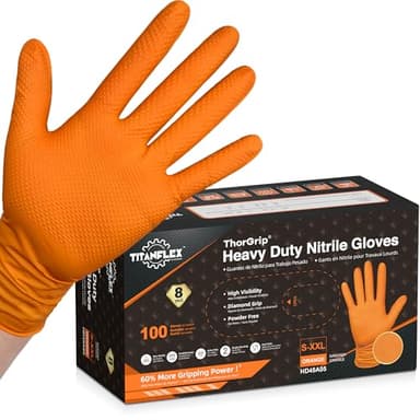 TitanFlex Heavy Duty Industrial Orange Nitrile Gloves, 8-mil, Gloves Disposable Latex Free with Raised Diamond Texture Grip, Powder Free, Rubber Glove, Mechanic Gloves,100-ct Box (Large) - Image 1