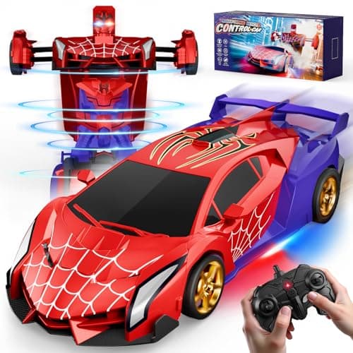 Spider Transform RC Cars Toys with Eye & Underbody Lights, 2.4GHz Remote Control Car One-Button Deformation, Fast 360°Rotation Robot Toys Birthday Gifts for 3 4 5 6 7 8 9 10 Year Old Boys Age 4-7 8-12 - Image 1