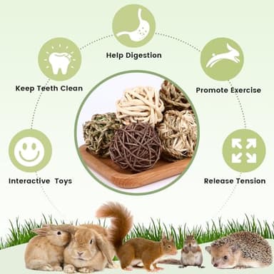 VESPRO Bunny Chew Grass Balls, (8 Pcs) Rolling Chew Toys for Small Animals, Natural Chew Grass Toys and Bunny Treats for Rabbits, Guinea Pigs, Chinchillas, Hamsters, Mice Teeth Grinding - Image 4