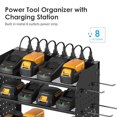 CCCEI Modular Power Tool Organizer with Charging Station. 4 Layer Wall Mount Drill Holder, Tool Battery Charger Organizer. Garage Shop Storage Utility Shelf with 10FT Power Strip, Gift for Men. - Image 2