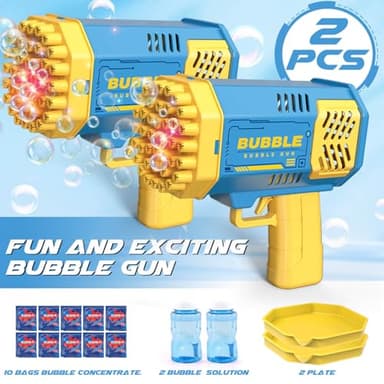 Dolanus Bubble Gun 2 Pack with 2 Bottles Bubble Solution, 40-Hole Light Up Dip Bubble Machine for Kids, Bubble Toy for 3 4 5 6 7 8 Years Old Boys Outdoor Indoor Kid Birthday Wedding Party(2*Blue) - Image 2