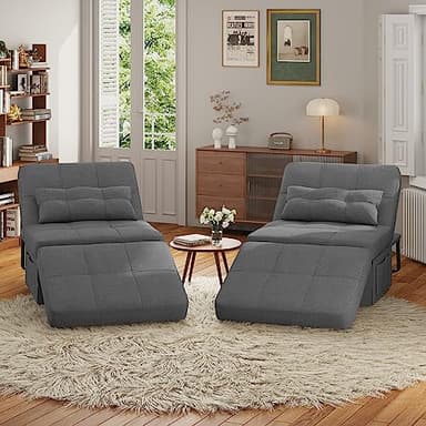 Aiho Sleeper Chair Bed 4 in 1 Sofa Bed, Assembly-Free Folding Ottoman with Adjustable Backrest and Pillow, Modern Breathable Linen Convertible Chair for Living Room Apartment Office, Dark Grey - Image 9