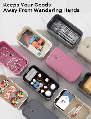 Small Lock Box for Medication Safe, Lockbox for Phone Jail, Medicine Lockable Storage Box with Code for First Aid Kits, Locked Food/Snackle Box Container for Home/Fridge/Office (Grey) - Image 8