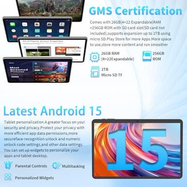 JJGJ Android 15 Tablet 10 Inch, 26GB RAM+256GB ROM/2TB Expandable, 2 in 1 Tablets with Keyboard Case Mouse Stylus, 2.0GHz Octa-core CPU, IPS HD Screen, 5G WiFi BT 5.0, 8000mAh Battery (Black Case) - Image 4