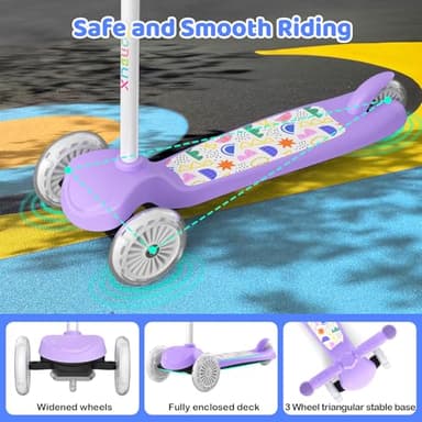 TONBUX Kids Scooter for Ages 3-8, Toddler Scooter with Light-Up Deck and Wheels, Adjustable 4-Level Height 3-Wheel Scooters for Kids, Lean-to-Steer Design (Purple) - Image 6