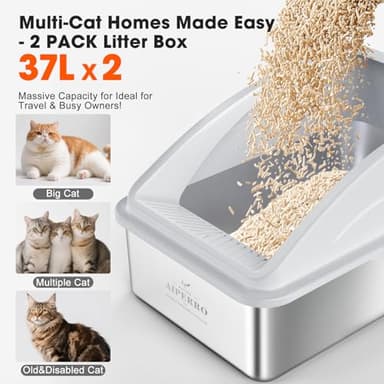 2 Pack Stainless Steel Litter Box | XL Enclosed Cat Litter Boxes with Lid for Big Cats and Multi-Cats | High Sided, Anti-Urine Leakage | Non-Stick Bottom（Silver Gray） - Image 2