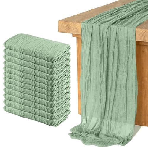 12 Pack Cheesecloth Table Runner, Runner Gauze Boho Wedding Decor Romantic Table Runner for Wedding Birthday Party(35" x 118") (Sage Green) - Image 1