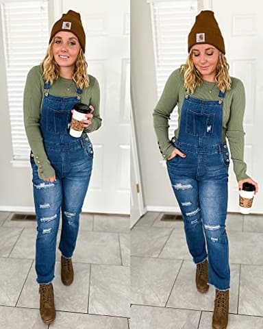 luvamia Women's Casual Distressed Adjustable Denim Bib Overalls Jeans Pants Jumpsuits Denim Blue Size Large - Image 5